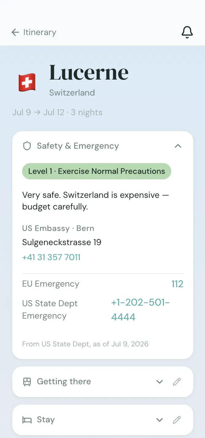 Wayfarer — Lucerne safety and emergency screen