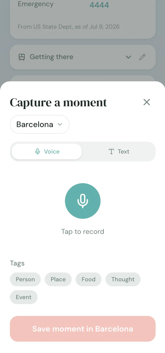 Wayfarer — capture a moment screen